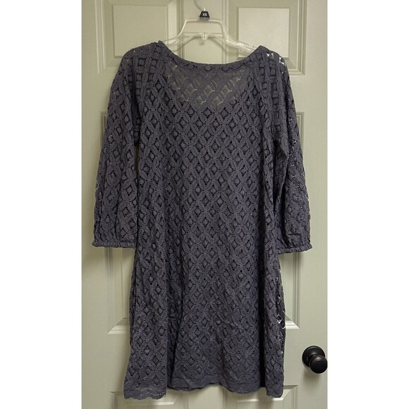 GARNET HILL Swim Cover Up Tunic Dress Women 8 Gray Lace Tie 3/4 Sleeve Beach - Picture 2 of 8